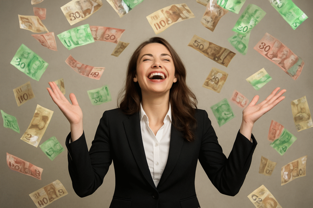Canadian woman entrepreneur showered in cash.